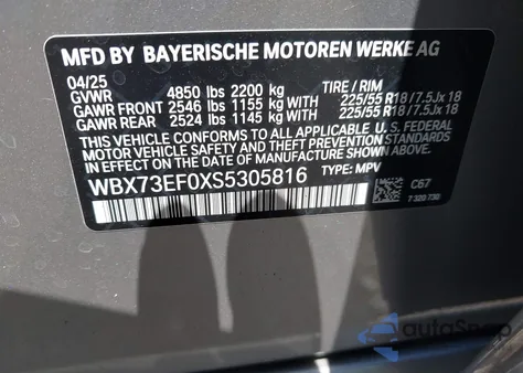 2025 BMW X1 xDrive28I from USA, damaged, VIN WBX73EF0XS5305816